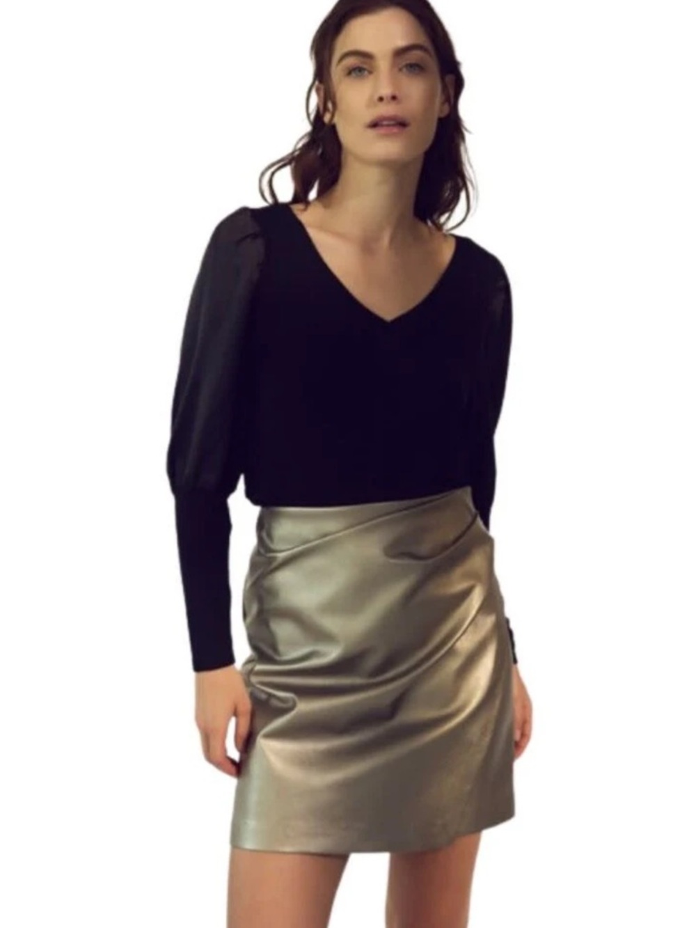 MELISSA NEPTON Kori Patent Silver Skirt  Size Large NWTS